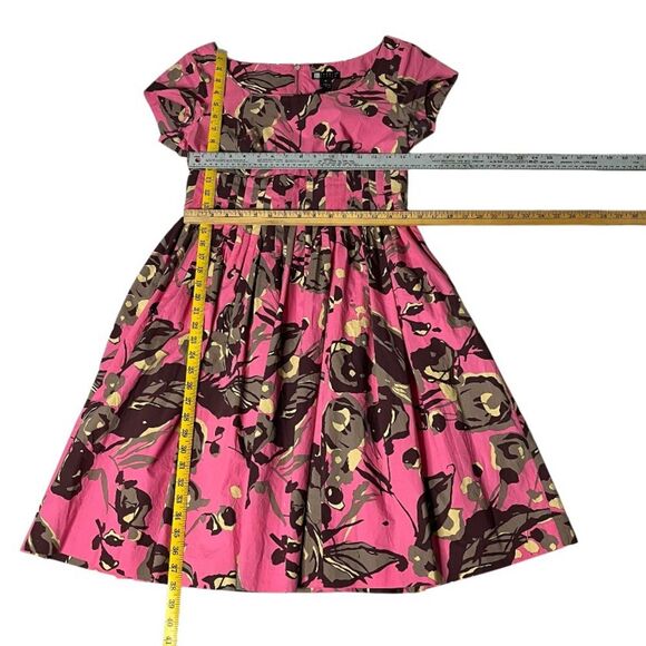 CAROLE LITTLE Pink Dress Brown Tan Floral Retro Pin Up Rockabilly Size 10 - Picture 5 of 9